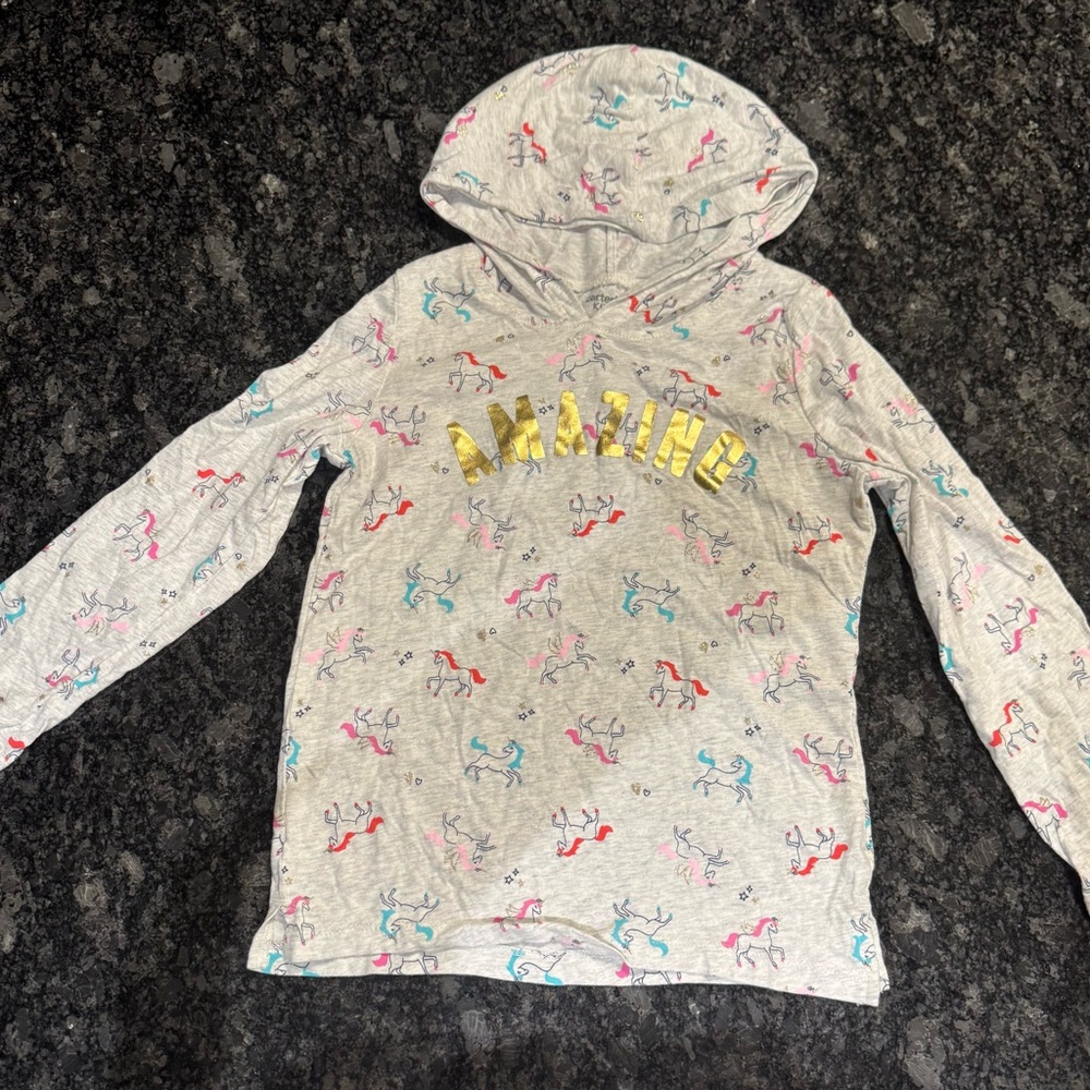 Carter's Gray Unicorn Hoodie with Gold Accents